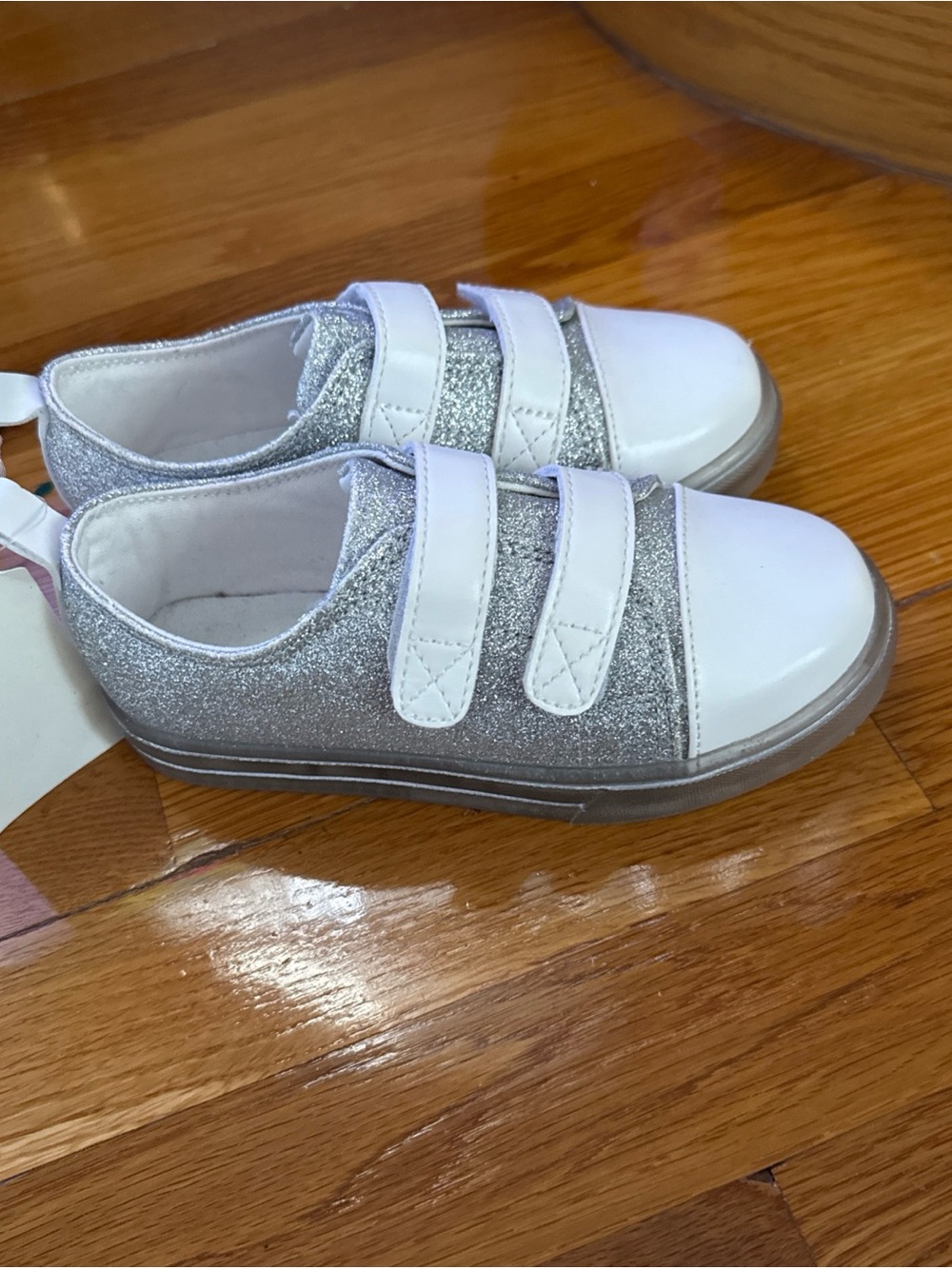 Girls White and Silver Glitter Velcro Sneakers